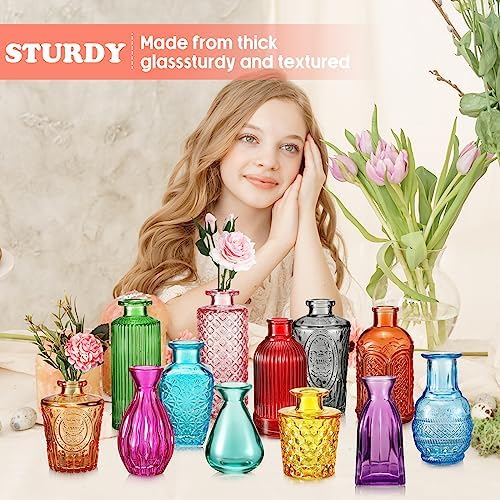 Dandat 24 Pieces Small Colored Vase Bulk 12 Style Decorative Bud Vase - Image 6