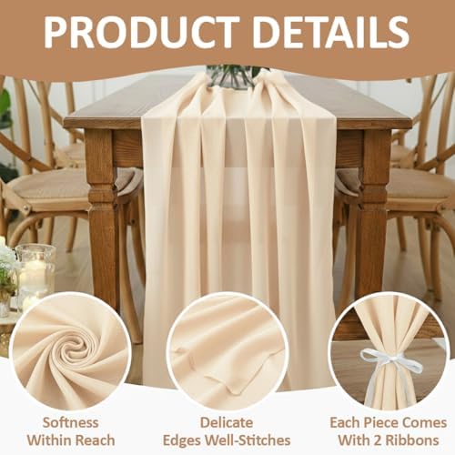 MDS Pack of 20 | Champagne Gold | 10ft Chiffon Table Runner 29x120 Inches Long Romantic Rustic Sheer Gauze Runner for Wedding Bridal Shower Birthday Banquets Engagement Spring Easter Boho Decorations - Image 5