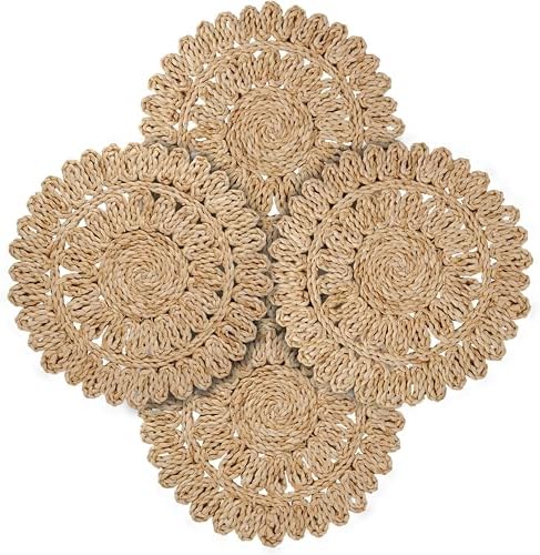 13.8" Set of 4 Corn Husk Woven Round Placemats by DaiVuCrafts by DaiVuCrafts