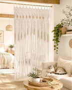 BECHAEO Boho Macrame Curtain with Arch Tassels, 1PC 39" x 79" White B - Image 3