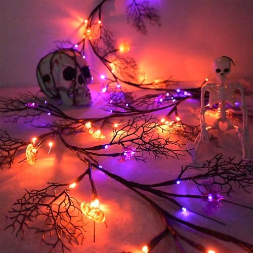 2026 Halloween Garland with Lights 8.86FT 72LED Willow Vine Twig with Timer Black Garland Lights with Orange Pumpkins Purple Bats and Black Leaves Dead Branches Halloween Decorations Indoor Outdoor - Image 3