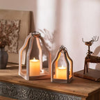 Romadedi Wooden Lantern Set of 2, 8.7" & 11.5" Tall, Whitewashed - Image 2