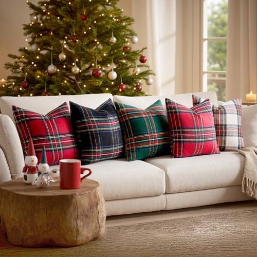 MIULEE Christmas Plaid Decorative Euro Pillow Covers Set of 2 24x24inch Red - Image 2