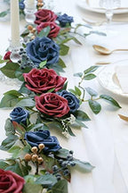 PONATIA 5FT Handcrafted Artificial Rose Flower Garland- Burgundy & Navy - Image 4