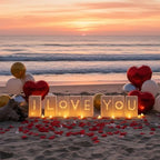 I Love You Light Up Letters Signs, Romantic Proposal Anniversary Valentines' Day Decorations with Luminary Paper Bags, 30 LED Tea Light Candles, Red Heart Balloons, Artificial Rose Petals - Image 5