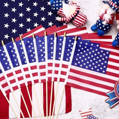 Tegeme 380 Pack Bulk Small American Flags on Stick, Wooden Pole Spear Tip - Image 5