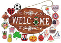 Welcome Sign Front Door Decorations Hanging 20 Interchangeable Rustic Wood Seasonal Holiday Ornaments Housewarming Gift, Farmhouse Porch Decor- Wall Hanging 17" Inches by Inkdotpot
