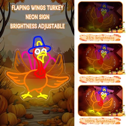 Thanksgiving Turkey Neon Sign Animated Turkey Flapping Wing Decor - Image 3