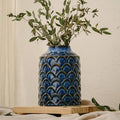 Ceramic Flower Vase, 7.28” Vintage Blue Pottery Vase for Home Decor, Rustic Textured Vase for Pampas Grass, Living Room, Entryway, Mantel, Kitchen Table, Centerpiece by SUREYUESI