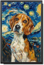 Metal Sign Vintage Tin Sign Beagle'S Starry Night Adventure Inquisitive Beagle in Night for Home Family Room and Seasonal Celebrations Corrosion Resistant Aluminum 12×16 Inches with Metal Frame by YmyooForTinSign