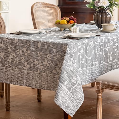 Midsummer Breeze French Country Gray Floral Tablecloth Rectangle 60”x90” by MidsummerBreeze