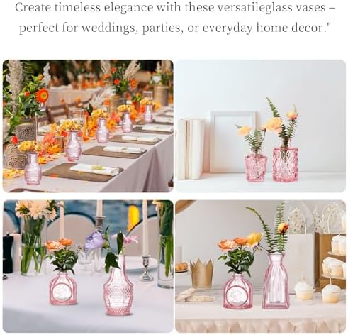 Glass Bud Vases Set of 16 - Pink Assorted Small Mini Glass Vases for Flowers, Crystal Vintage Vase Set, Bulk Centerpieces for Table Décor, Wedding, Home and Events (Pink, 16 Pcs) - Image 2