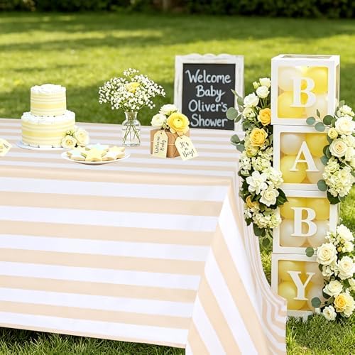 2Pack 57x120 Inch Beige and White Striped Tablecloth Waterproof Table Cloth - Image 3