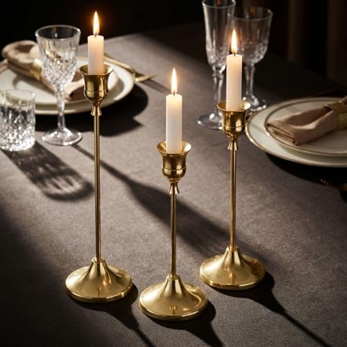 6 Sets Candle Holder Gold Candlestick Holders -Vintage Modern Metal Taper Candle Holders, Decorative Centerpiece for Table Mantel, Wedding Kitchen Home Decor, Wedding Gift,18Pcs - Image 2