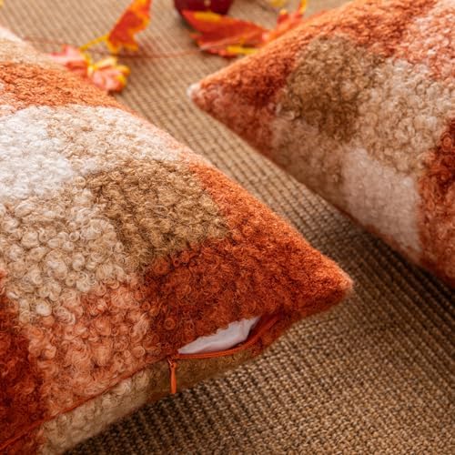 AQOTHES Plaid Fall Throw Pillow Covers Orange 26x26 Inch Set of 2 - Image 6