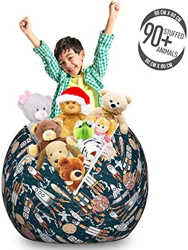 Ambesonne Spaceship Storage Toy Bag Chair, Hand Drawn Space Exploration Themed Cartoon Drawing Style Image Alien Planets, Stuffed Animal Organizer Washable Bag, Large Size, Navy Blue - Image 3