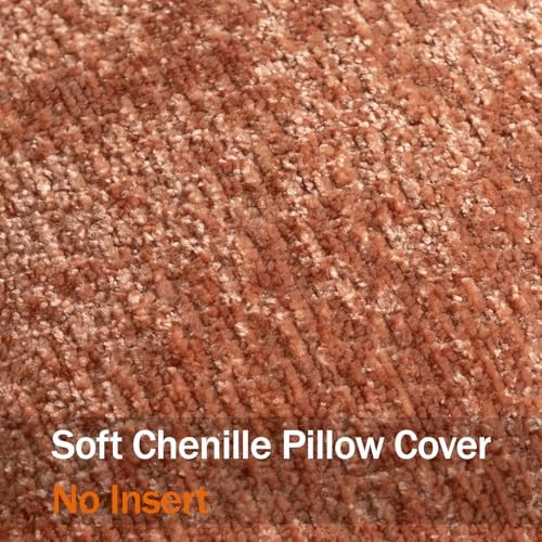 DEZENE Pack of 2 Burnt Orange Fall Decorative Throw Pillow Covers 24x24 Cozy Soft Chenille Accent Vintage Square Couch Pillow Covers for Home Decor Bed Sofa Living Room - Image 3
