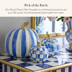 MACKENZIE-CHILDS Resin Pumpkin, Mini, Blue-and-White Royal Check - Image 2