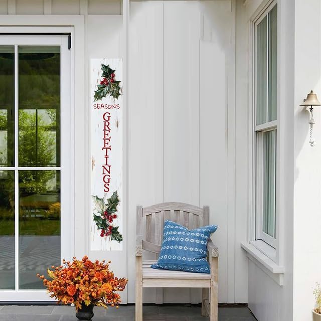 Season's Greetings Porch Board Welcome Sign for Front Door Porch Deck Patio or Wall - Indoor Outdoor Decorative Christmas Holiday Farmhouse Rustic Vertical Porch Decor - Image 5