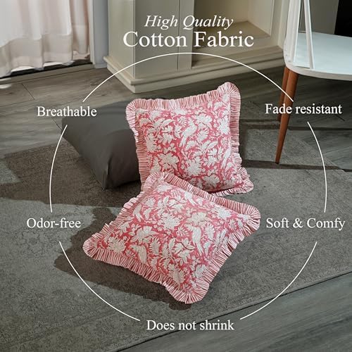 CPC Block Print Ruffle Throw Pillow Cover Pink Coral 16"x16", Pack of 2 - Image 3