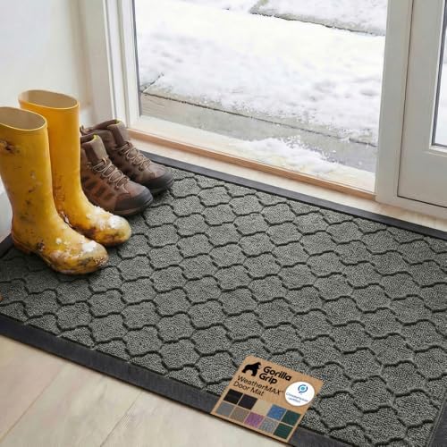 GORILLA GRIP WeatherMAX Door Mat, Indoor Outdoor, 47x35, Gray Quatrefoil by GorillaGrip