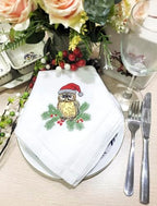 Embroidered Cloth Napkin Owl Christmas Cotton Napkins Set of 6, 20 x 20 Hemstitch Table Napkins, Machine Washable, for Daily & Holiday Dining, Great Gift Ideas - Image 2