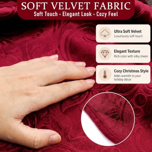 Velvet Christmas Tree Skirt Decor, 48 Inches, Scalloped Edge, Red - Image 3