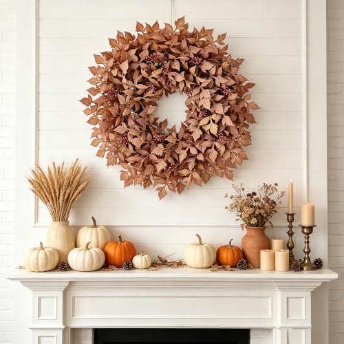 Large Artificial Maple Leaves Fall Wreath for Front Door Outside Decor - Image 3