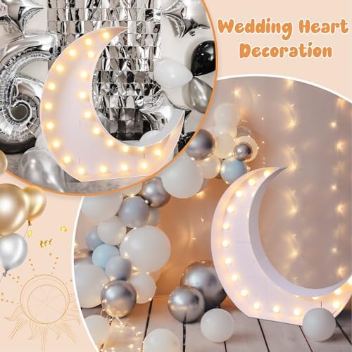 Maxcheck 4FT Moon Marquee Sign Decor Large Light up Moon Lights with Bulb Light String Foam Marquee for Valentine's Eid Birthday Engagement Baby Shower Party Decorations - Image 5