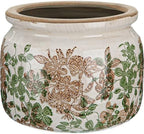 7.7" Large Ceramic Plant Pot Pink Green Vintage Hibiscus Crackle Glaze Rustic Flowers Pot Decorative Planter with Drainage for Indoor Outdoor Plants Home Kitchen Office Decor Gift by Unknown
