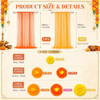 Indian Pooja Backdrop Decoration Set, Diwali Backdrop 4 Yellow Orange Tulle Drapes and 12 Paper Flowers, Mehndi Home Decorations for Varalakshmi, Haldi, Puja, Festival Decor - Image 2