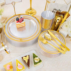 WELLIFE 600 PCS Clear Gold Disposable Dinnerware Set for 100 Guests - Image 4