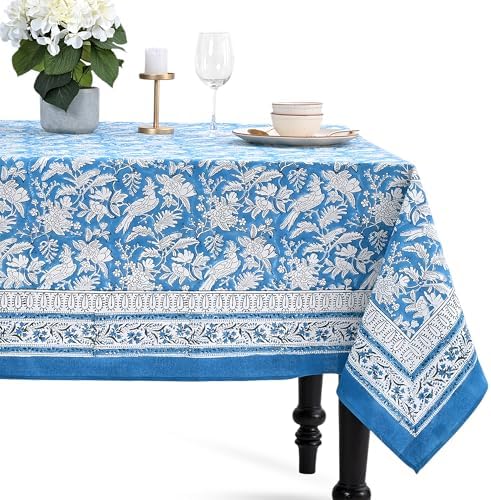 CPC Tablecloth 100% Cotton 70x108 Inch Indian Block Print Rectangle Table Cover, Washable Table Cloth for Weddings, Spring/Summer, Barbeque - Blue Sapphire by COTTONPRINTCLUB