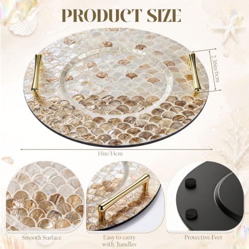 Mother of Pearl Decorative Tray with Metal Handle, Elegant - Image 2