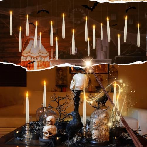 36 Pcs Remote Controlled Floating Magic Candles, Battery Operated Hanging Decor for Halloween Birthday Wedding Party, Includes Wand & Manual, Warm White Flickering LED for Spooky or Romantic Atmospher - Image 7