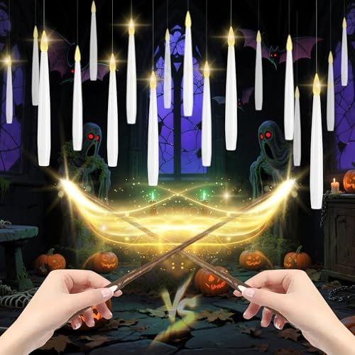 LUSHARBOR Floating Candles with Wand, Halloween Magic Flameless Candles - Image 2