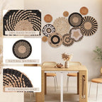 Boho Wall Basket Decor Set of 11 - Hanging Woven Bulrush Basket Wall Decor, Handcrafted Round Flat Baskets Wall Art, for Rustic Farmhouse、Home - Unique Rattan Wicker Wall Decor（Black Retro） - Image 3