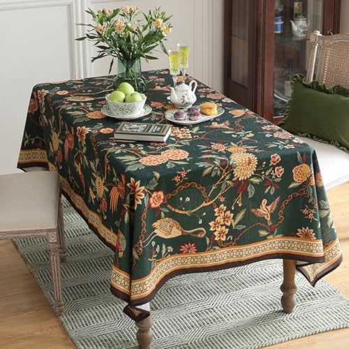 ISAENNE Designer Vintage Green Rectangular Tablecloth,102"x63" - Image 3