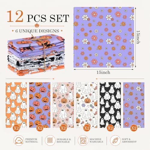 Mixweer 24 Pack Halloween Cloth Napkins Bulk, 15 x 15 Inch Square - Image 2