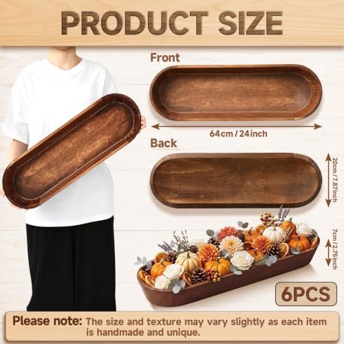 Gisafai 6 Pcs Large Wood Dough Bowl Long Fall Serving Trays Tabletop - Image 2