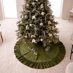 Velvet Christmas Tree Skirt, 84 Inches, Bow Style, Olive Green - Image 2