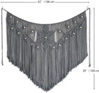 Youngeast Macrame Wall Hanging Large Macrame Curtains Leaf Shape Beads Wall Decor Boho Tassel Wall Art Woven Tapestry Headboard Backdrop Gray - Image 6