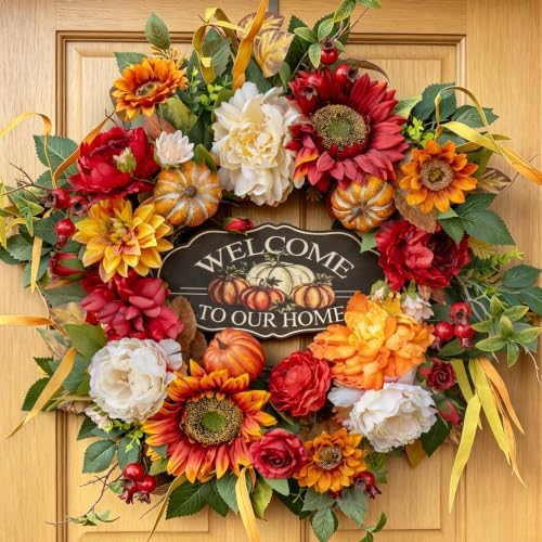 24 Inch Fall Wreath for Front Door，Rustic Harvest Autumn Wreath by NaturaWre