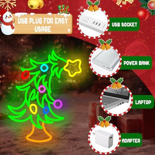 Whimsical Christmas Tree Neon Sign Christmas Neon Sign for Wall Decor Xmas Tree Led Sign Dimmable Xmas Neon Light Up Signs for Holiday Door Window Bedroom Party Home Decoration Winter Bar Porch - Image 4