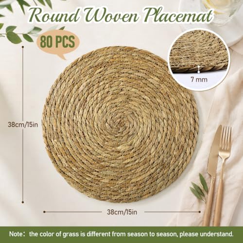 Colingmill 80 Sets 15 Inch Round Woven Placemats Bulk Farmhouse Boho - Image 2