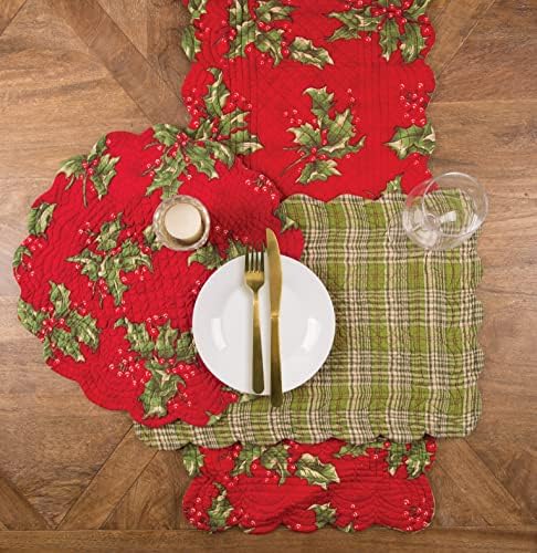 C&F Home Holly Red Holiday Christmas Floral Botanical Green Reversible Oblong Seasonal Quilted Table Runner Large Table Runner Large 14x70 Red - Image 2