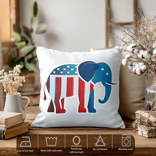 Batmerry USA Flag Throw Pillow Covers, Stripes and Stars Elephant Decorative Pillow Covers Digital Printing Blended for Couch Sofa Bed Invisible Zipper 26X26 in(Set of 2) - Image 3