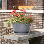 Meowell Large Flower Pots 12/10/9 inch, 3 Set Big Plant Pots for Outdoor Indoor Plants with Water Ripples, Wide Plastic Planters with Drainage Holes and Saucers for Garden House Plants, Speckled Grey - Image 6