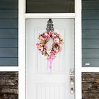 Lvydec Artificial Peony Flower Wreath - 15" Pink Flower Door Wreath Spring with Green Leaves for Front Door, Wedding, Wall, Home Decor - Image 5
