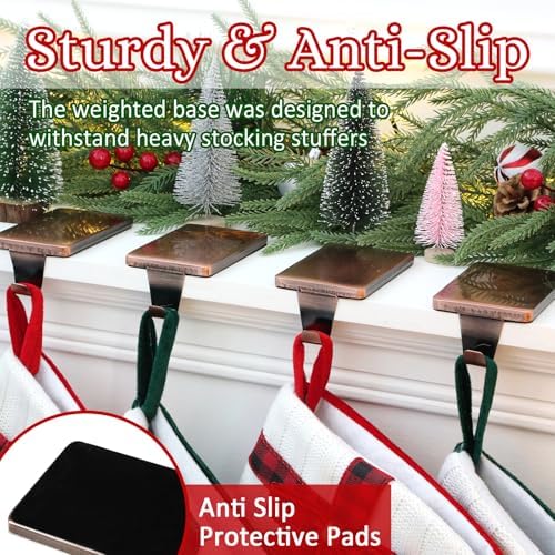 HMASYO Christmas Stocking Holders for Mantle Set of 4, Heavy Duty Iron Stocking Hangers Base, Low Profile Weighted Stocking Holder Hooks for Fireplace Tabletop Shelf Christmas Decoration, Copper - Image 4